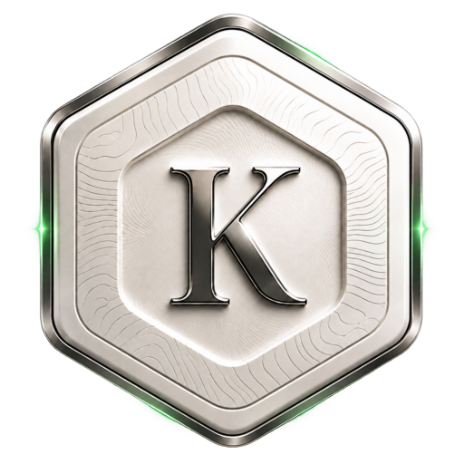 Emblème K argenté dans son hexagone
